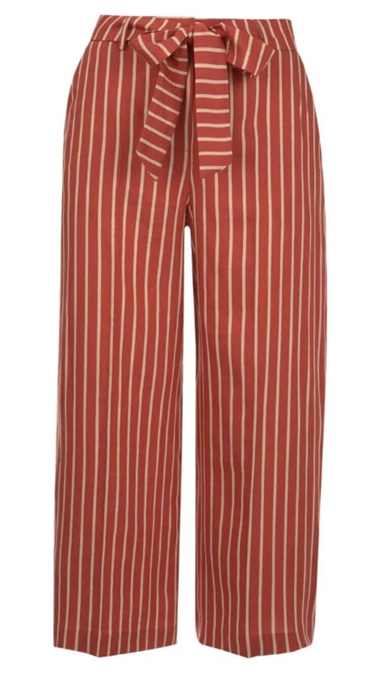 Mint Velvet Rust Stripe Wide Leg Tie Waist Trouser Pants Crop UK 12 USA 6 NEW